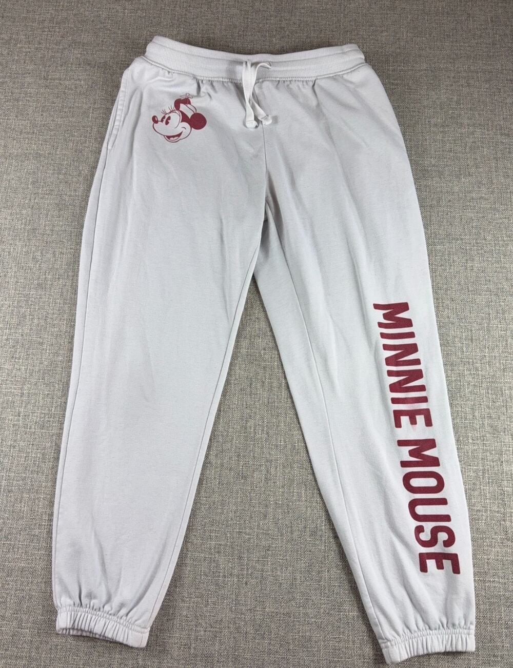 Disney Minnie Mouse Jogger Pants Womens M Gray Burgundy Graphic Sweatpants